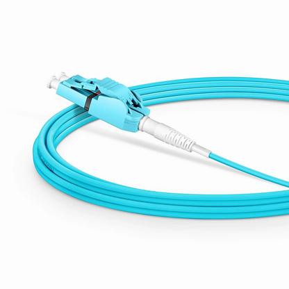FyberOptix 3m (10ft) Fiber Patch Cable, 2 Fibers, LC UPC Duplex to LC UPC Duplex Switchable Clip Uniboot, Multimode (OM3), Riser (OFNR), 2.0mm, Aqua
