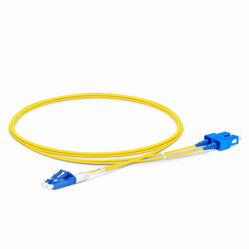 FyberOptix 2m (7ft) Fiber Patch Cable, 2 Fibers, LC UPC Duplex to SC UPC Duplex, Single Mode (OS2), Riser (OFNR), 1.2mm, Tight-Buffered, Yellow