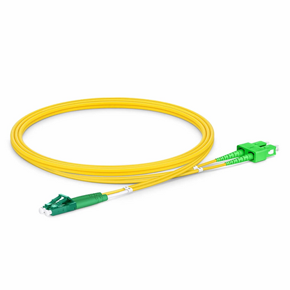 FyberOptix 1m (3ft) Fiber Patch Cable, 2 Fibers, LC APC Duplex to SC APC Duplex, Single Mode (OS2), Riser (OFNR), 2.0mm, Tight-Buffered, Yellow