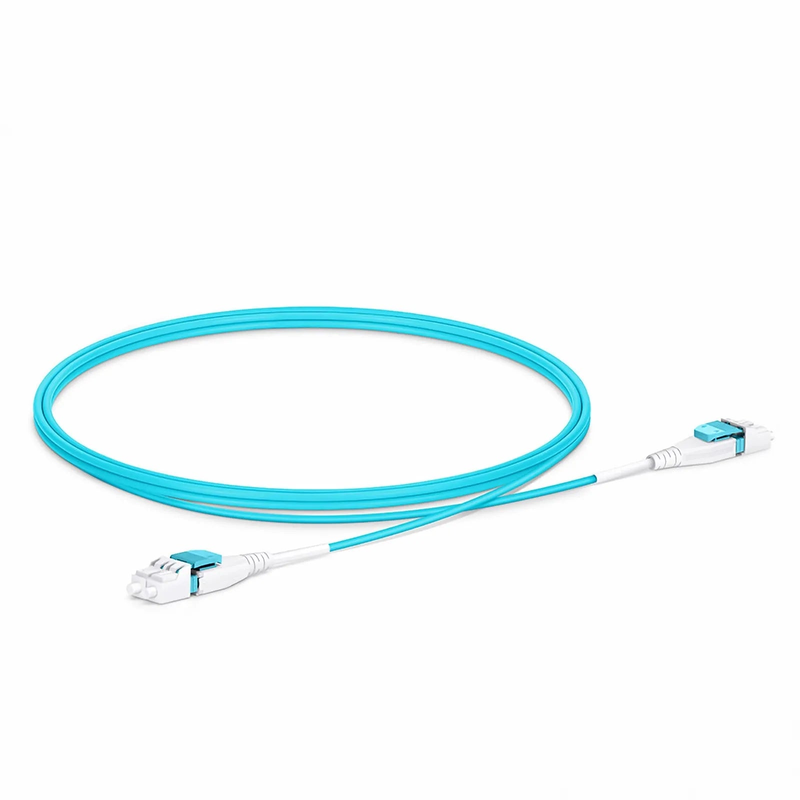 FyberOptix 1m (3ft) Fiber Patch Cable, 2 Fibers, LC UPC Duplex to LC UPC Duplex Flat Clip Uniboot, Multimode (OM4), Riser (OFNR), 2.0mm, Aqua