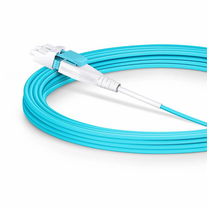 FyberOptix 5m (16ft) Fiber Patch Cable, 2 Fibers, LC UPC Duplex to LC UPC Duplex Flat Clip Uniboot, Multimode (OM4), Riser (OFNR), 2.0mm, Aqua