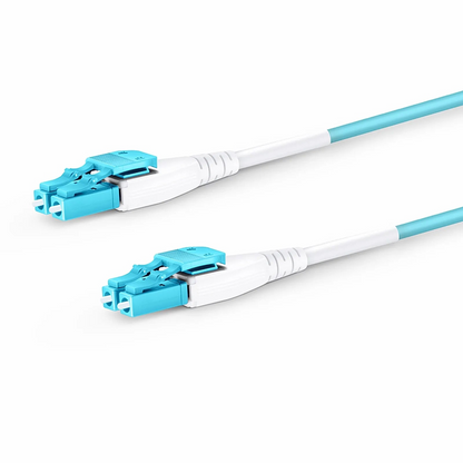 FyberOptix 5m (16ft) Fiber Patch Cable, 2 Fibers, LC UPC Duplex to LC UPC Duplex Flat Clip Uniboot, Multimode (OM4), Riser (OFNR), 2.0mm, Aqua