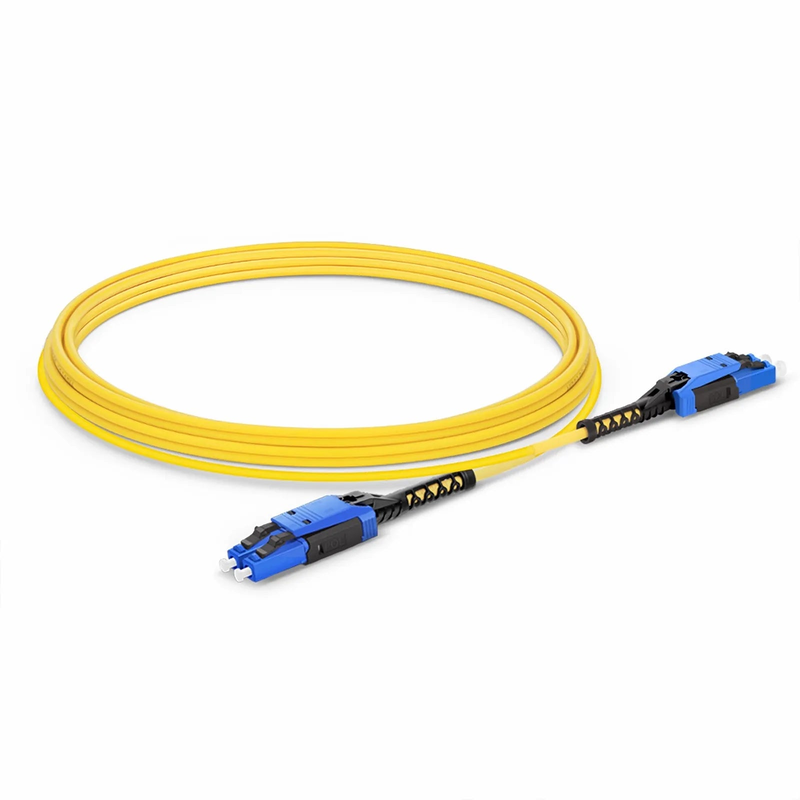 FyberOptix 15m (49ft) Fiber Patch Cable, 2 Fibers, LC UPC Duplex to LC UPC Duplex Flat Clip with Push-Pull Boot Uniboot, Single Mode (OS2), Riser (OFNR), 2.0mm, Yellow