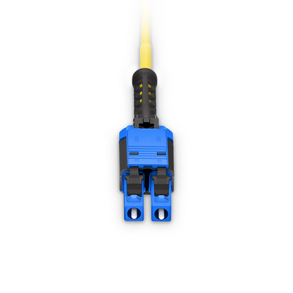 FyberOptix 15m (49ft) Fiber Patch Cable, 2 Fibers, LC UPC Duplex to LC UPC Duplex Flat Clip with Push-Pull Boot Uniboot, Single Mode (OS2), Riser (OFNR), 2.0mm, Yellow