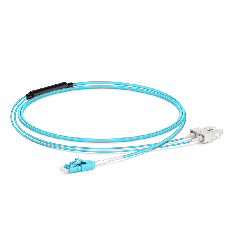 FyberOptix 1m (3ft) Fiber Patch Cable, 2 Fibers, LC UPC Duplex Standard Clip Uniboot to SC UPC Duplex, Multimode (OM4), Riser (OFNR), 2.0/0.9mm, Aqua