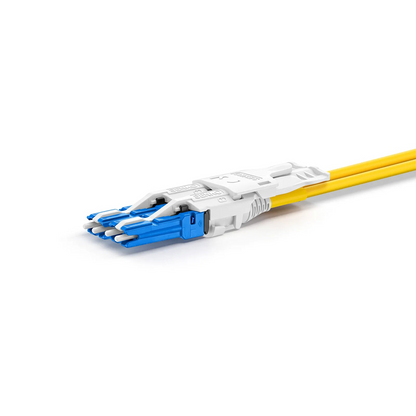 FyberOptix 3m (10ft) Fiber Patch Cable, 4 Fibers, 2 x CSA UPC Duplex to 2 x LC UPC Duplex Flat Clip Uniboot, Single Mode (OS2), Riser (OFNR), 2.0mm, Yellow, for 200/400/800G Network Connection