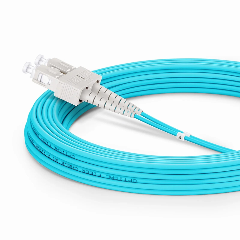 FyberOptix 7m (23ft) Fiber Patch Cable, 2 Fibers, LC UPC Duplex to SC UPC Duplex, Multimode (OM3), Riser (OFNR), 2.0mm, Tight-Buffered, Aqua