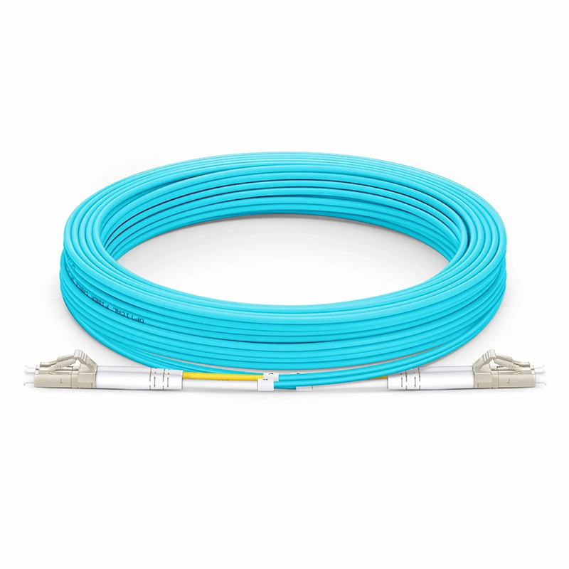 FyberOptix 10m (33ft) Fiber Patch Cable, 2 Fibers, LC UPC Duplex to LC UPC Duplex, Multimode (OM3), Riser (OFNR), 2.0mm, Tight-Buffered, Aqua
