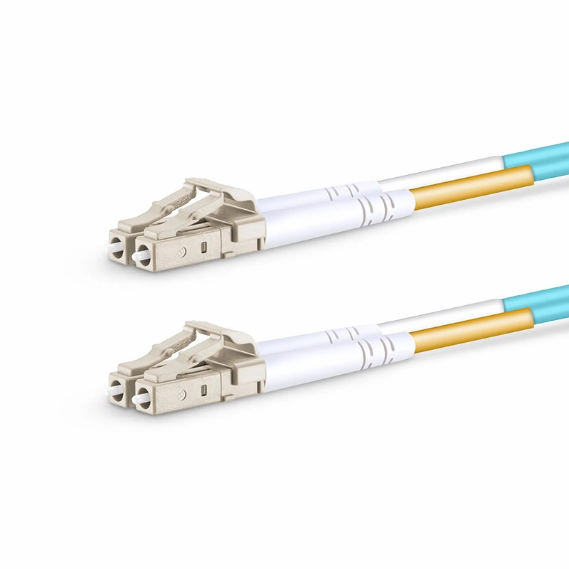 FyberOptix 10m (33ft) Fiber Patch Cable, 2 Fibers, LC UPC Duplex to LC UPC Duplex, Multimode (OM3), Riser (OFNR), 2.0mm, Tight-Buffered, Aqua