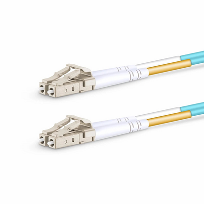 FyberOptix 10m (33ft) Fiber Patch Cable, 2 Fibers, LC UPC Duplex to LC UPC Duplex, Multimode (OM3), Riser (OFNR), 2.0mm, Tight-Buffered, Aqua