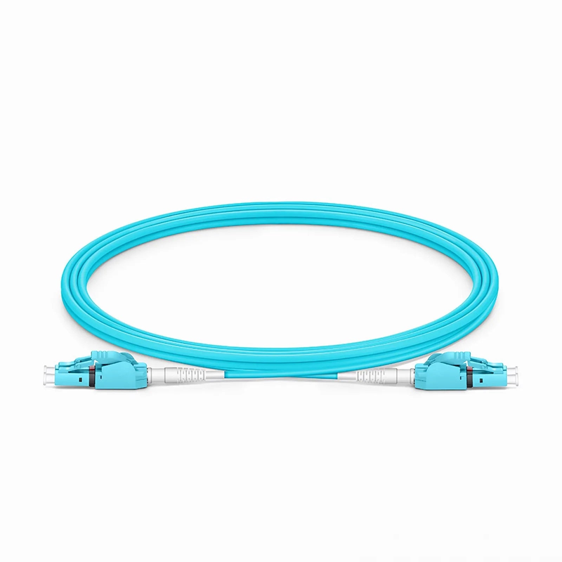FyberOptix 2m (7ft) Fiber Patch Cable, 2 Fibers, LC UPC Duplex to LC UPC Duplex Switchable Clip Uniboot, Multimode (OM4), Riser (OFNR), 2.0mm, Aqua