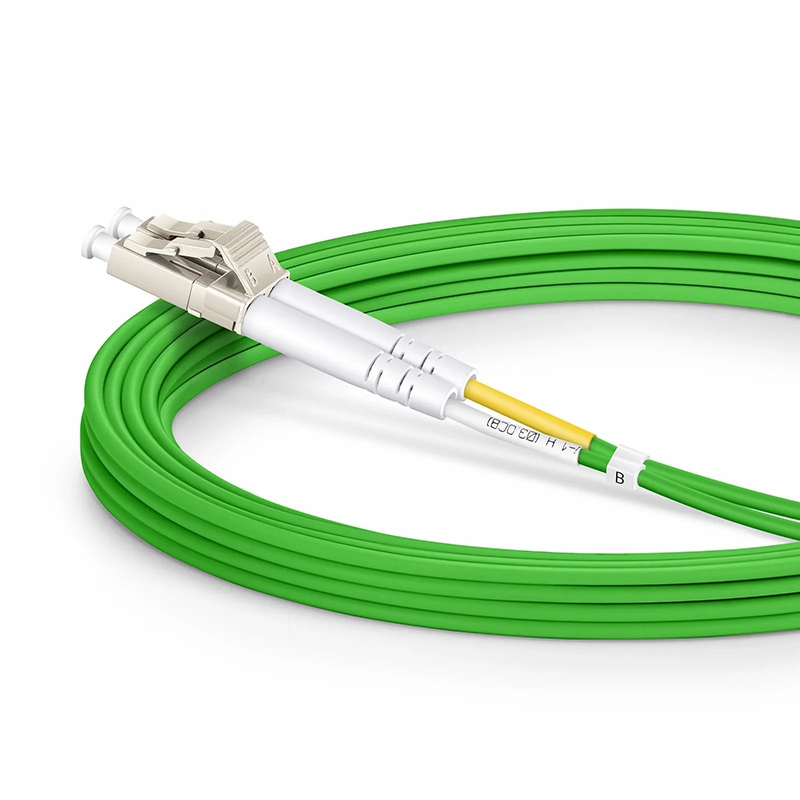 FyberOptix 3m (10ft) Fiber Patch Cable, 2 Fibers, LC UPC Duplex to LC UPC Duplex, Multimode (OM5), Riser (OFNR), 2.0mm, Tight-Buffered, Lime Green