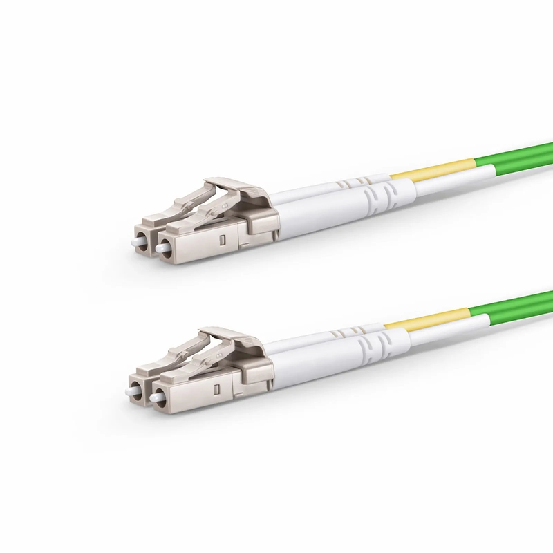 FyberOptix 3m (10ft) Fiber Patch Cable, 2 Fibers, LC UPC Duplex to LC UPC Duplex, Multimode (OM5), Riser (OFNR), 2.0mm, Tight-Buffered, Lime Green