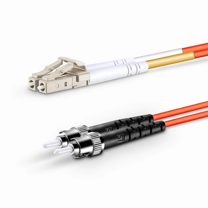 FyberOptix 1m (3ft) Fiber Patch Cable, 2 Fibers, G.651, LC UPC Duplex to ST UPC, Multimode (OM1), Riser (OFNR), 2.0mm, Tight-Buffered, Orange