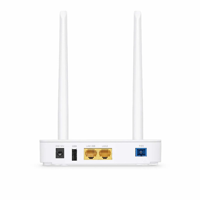 FyberOptix ONU1910-1GF-W, XPON (GPON + EPON) ONU, with 1 x PON, 1 x GE, 1 x FE, 1 x USB, and 2 x External Antennas (2.4GHz, 300Mbps WiFi 4)