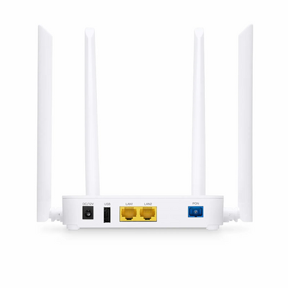 FyberOptix ONU1910-2G-W, XPON (GPON+EPON) ONU, with 1x PON, SC/UPC, 2x GE, 1x USB, and 4x External Antennas (1200M WiFi 5)