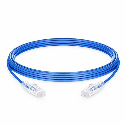 FyberOptix 50ft (15.2m) Cat6 28AWG Snagless Unshielded (U/UTP) PVC CM Small Diameter High-Flex Ethernet Network Patch Cable, Blue