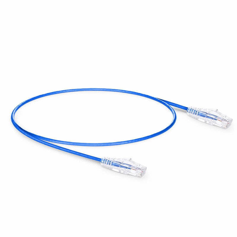FyberOptix 1ft (0.3m) Cat6a 28AWG Snagless Unshielded (U/UTP) PVC CM Small Diameter High-Flex Ethernet Network Patch Cable, Blue
