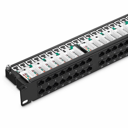 FyberOptix Cat6 110-Style Patch Panel, 48-Port, 1RU, Cable Management Bar Included