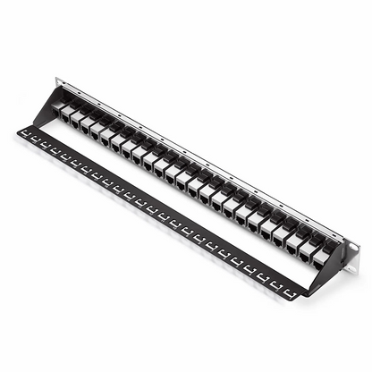 FyberOptix Cat5e Coupler Patch Panel, 24-Port, 1RU, Cable Management Bar Included