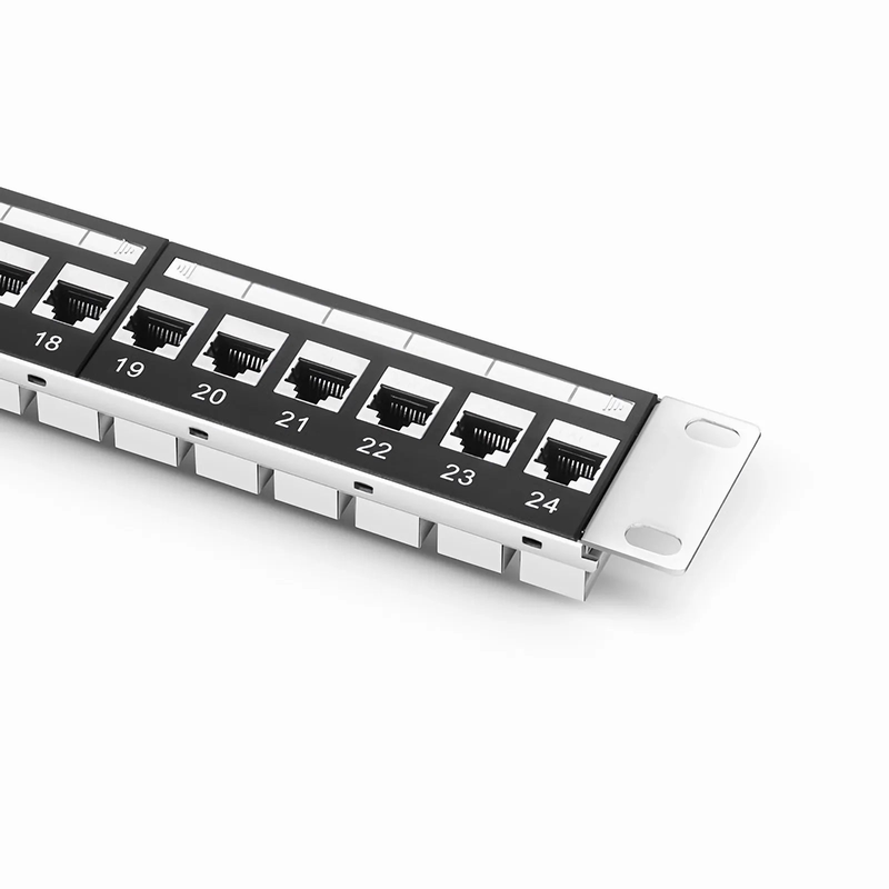 FyberOptix Cat5e Coupler Patch Panel, 24-Port, 1RU, Cable Management Bar Included