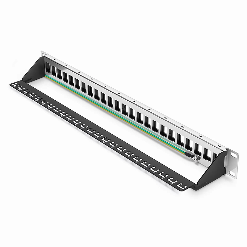 FyberOptix Blank Shielded/UnShielded Patch Panel for Keystone Modules, 24-Port, 1RU, Cable Management Bar Included, Black