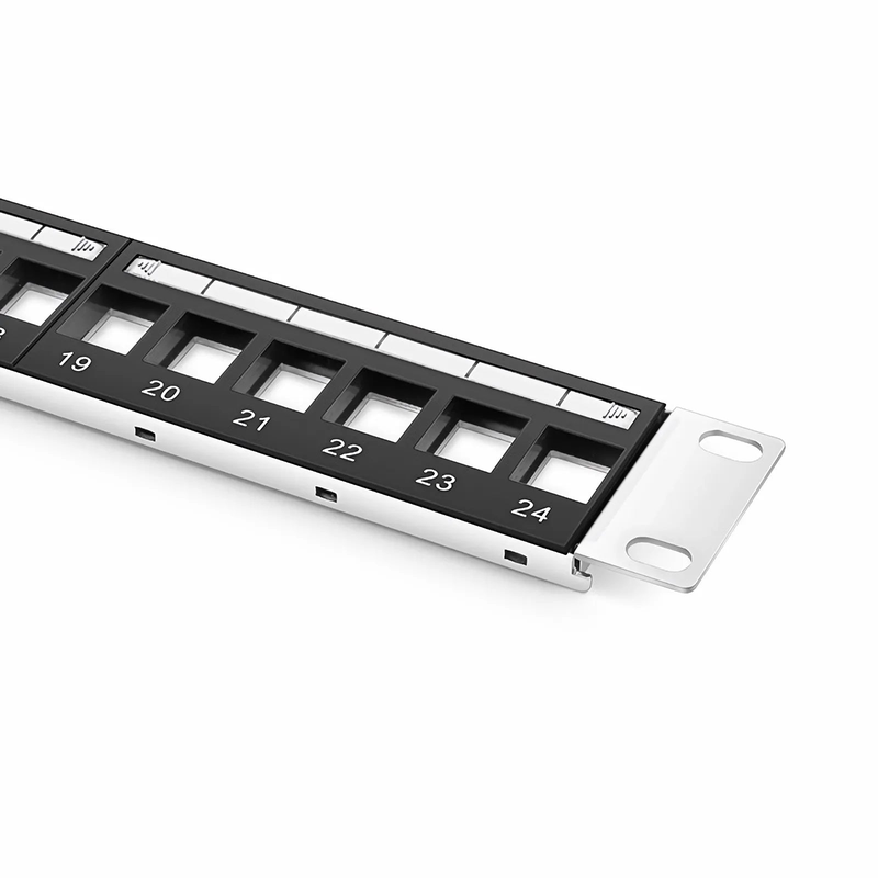 FyberOptix Blank Shielded/UnShielded Patch Panel for Keystone Modules, 24-Port, 1RU, Cable Management Bar Included, Black