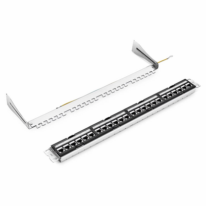 FyberOptix FDMP Cat6 Shielded Coupler Recessed Patch Panel, 24-Port, 1RU, Cable Management Bar Included
