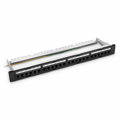 FyberOptix FDMP Cat6 110-Style Unshielded Recessed Patch Panel, 24-Port, 1RU, Cable Management Bar Included