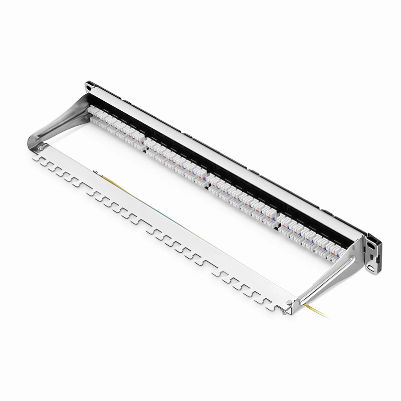 FyberOptix FDMP Cat6 110-Style Unshielded Recessed Patch Panel, 24-Port, 1RU, Cable Management Bar Included