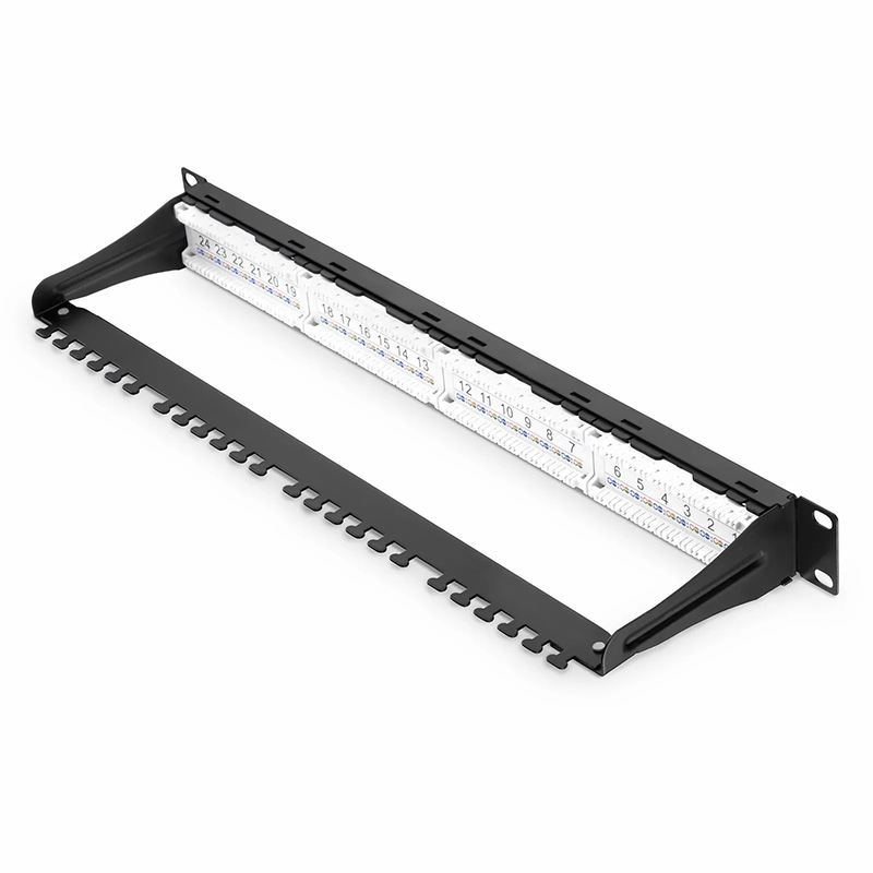 FyberOptix Cat6a 110-Style Unshielded Patch Panel, 24-Port, 1RU, Cable Management Bar Included