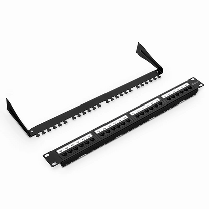 FyberOptix Cat6a 110-Style Unshielded Patch Panel, 24-Port, 1RU, Cable Management Bar Included