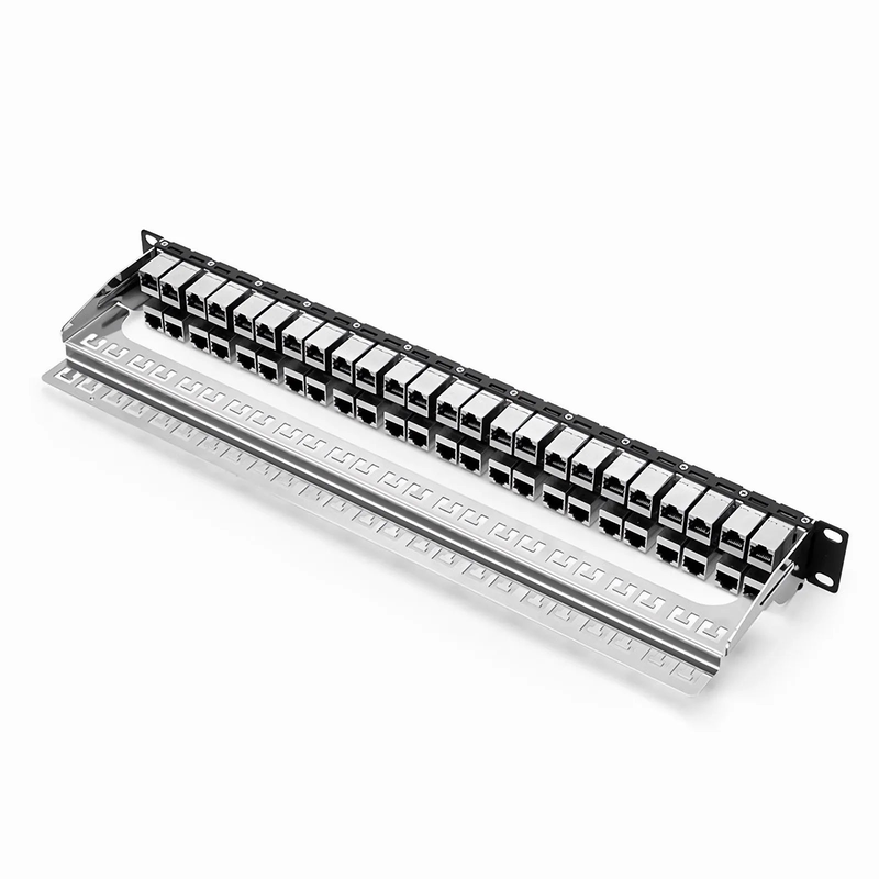 FyberOptix Cat6 Coupler Patch Panel, 48-Port, 1RU, Cable Management Bar Included