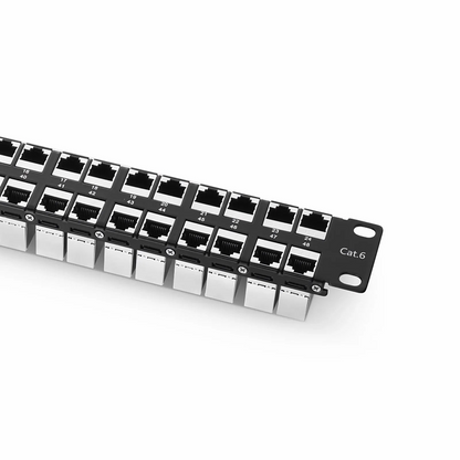 FyberOptix Cat6 Coupler Patch Panel, 48-Port, 1RU, Cable Management Bar Included