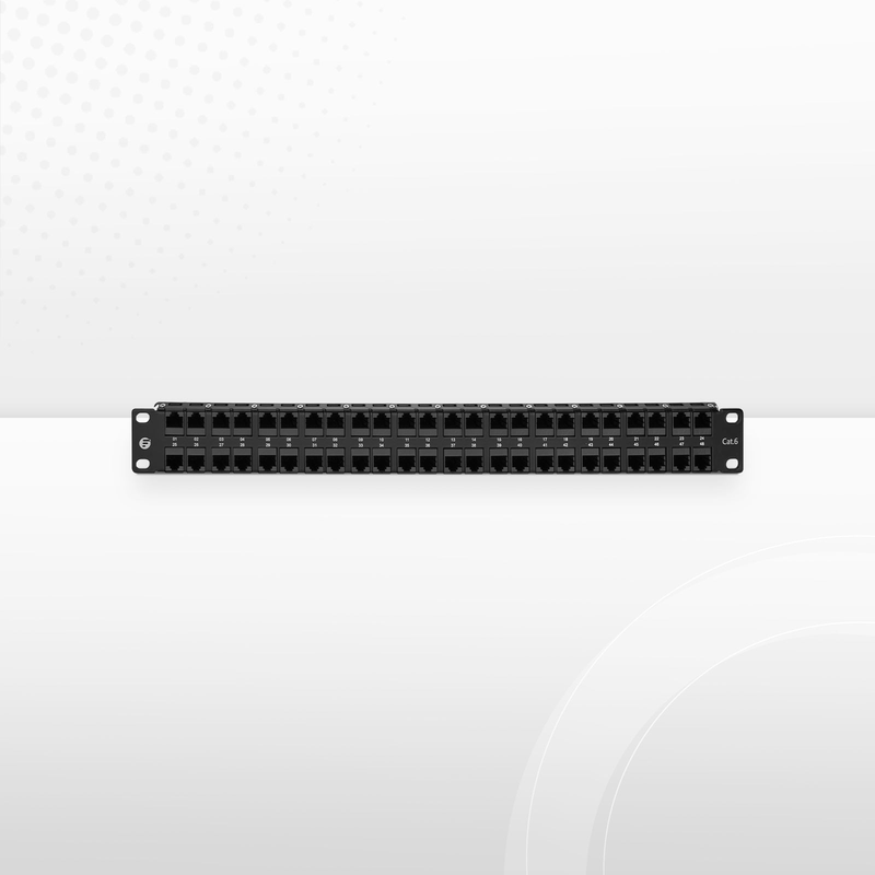 FyberOptix Cat6 High Density Coupler Patch Panel, 48-Port, 1RU, Cable Management Bar Included