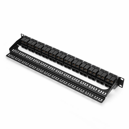 FyberOptix Cat6 High Density Coupler Patch Panel, 48-Port, 1RU, Cable Management Bar Included