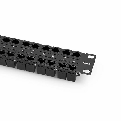 FyberOptix Cat6 High Density Coupler Patch Panel, 48-Port, 1RU, Cable Management Bar Included