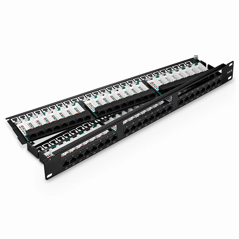 FyberOptix Cat6 110-Style Patch Panel, 48-Port, 1RU, Cable Management Bar Included