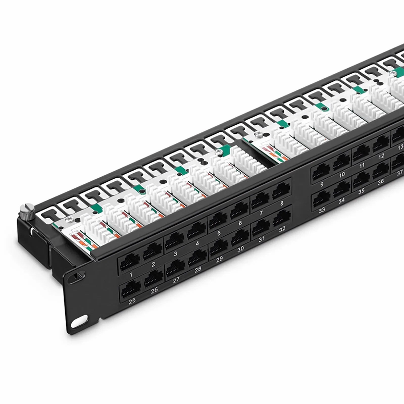 FyberOptix Cat6 110-Style Patch Panel, 48-Port, 1RU, Cable Management Bar Included