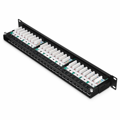 FyberOptix Cat6 110-Style Patch Panel, 48-Port, 1RU, Cable Management Bar Included
