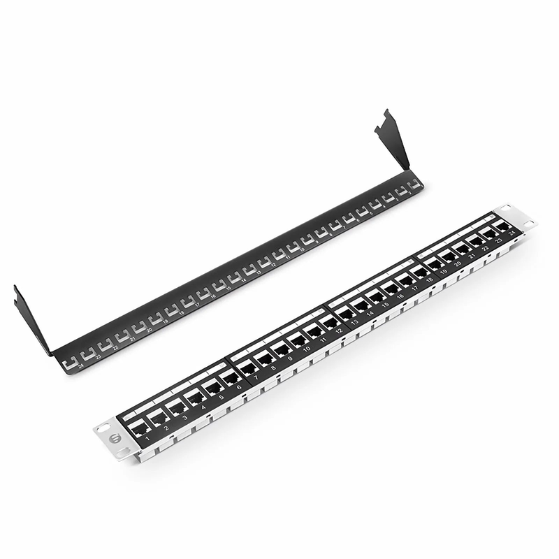 FyberOptix Cat5e Coupler Patch Panel, 24-Port, 1RU, Cable Management Bar Included