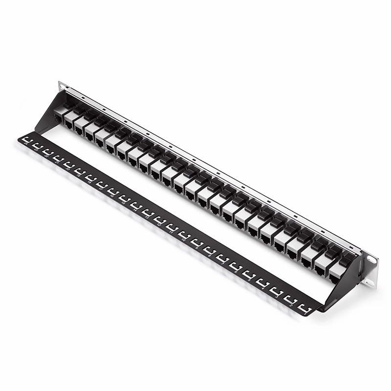 FyberOptix Cat5e Coupler Patch Panel, 24-Port, 1RU, Cable Management Bar Included