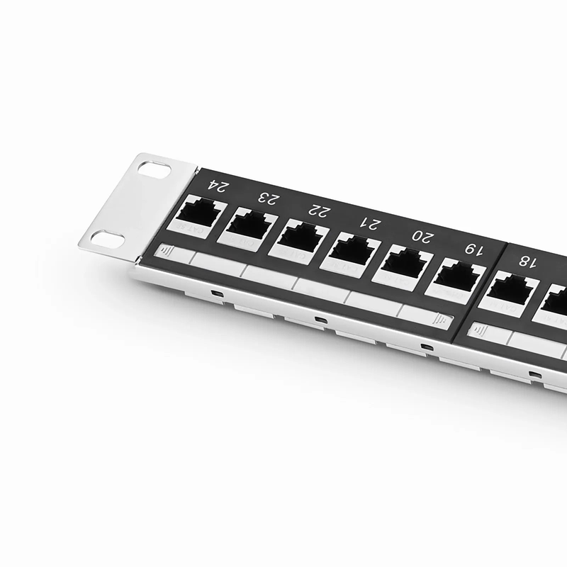 FyberOptix Cat5e Coupler Patch Panel, 24-Port, 1RU, Cable Management Bar Included