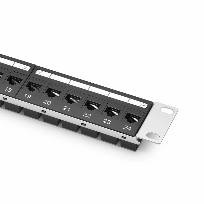 FyberOptix Cat5e Coupler Patch Panel, 24-Port, 1RU, Cable Management Bar Included