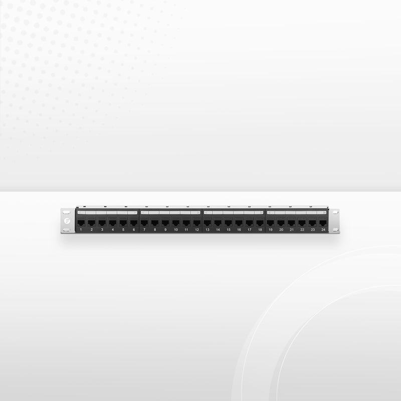 FyberOptix Cat5e Coupler Patch Panel, 24-Port, 1RU, Cable Management Bar Included