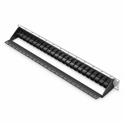 FyberOptix Cat5e Coupler Patch Panel, 24-Port, 1RU, Cable Management Bar Included