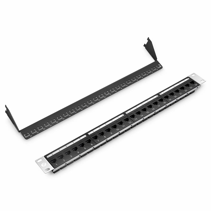 FyberOptix Cat5e Coupler Patch Panel, 24-Port, 1RU, Cable Management Bar Included