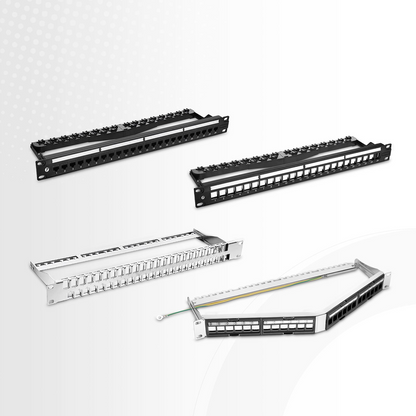 FyberOptix Cat5e Coupler Patch Panel, 24-Port, 1RU, Cable Management Bar Included