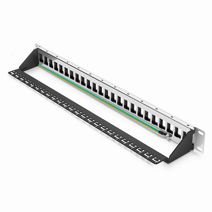 FyberOptix Blank Shielded/UnShielded Patch Panel for Keystone Modules, 24-Port, 1RU, Cable Management Bar Included, Black
