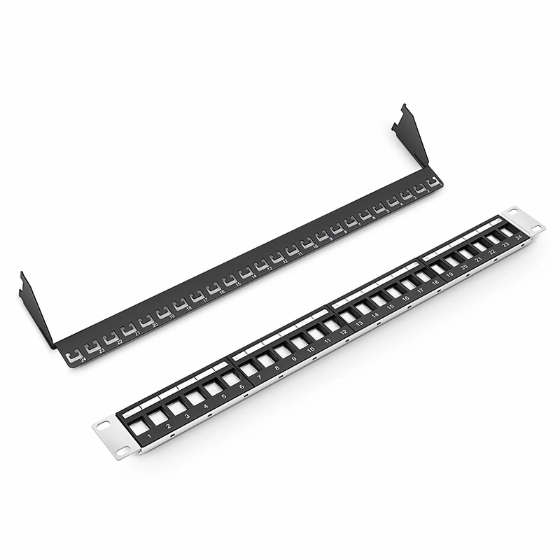 FyberOptix Blank Shielded/UnShielded Patch Panel for Keystone Modules, 24-Port, 1RU, Cable Management Bar Included, Black